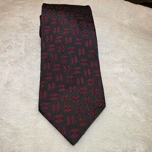 Nordstrom Men's 100% Silk Vintage Tie Dark Green W/ Red Pattern. Made In Italy